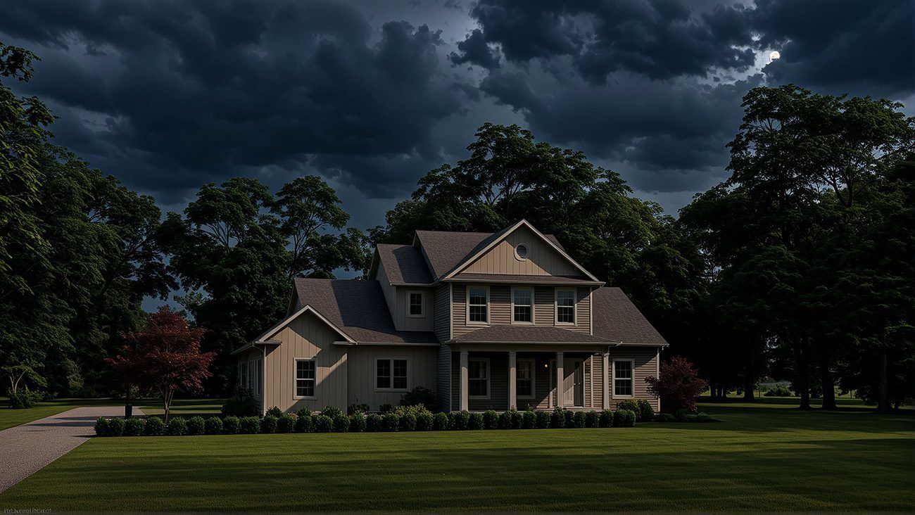 Night rendering of the Danbury two-story New American style floor plan with 2660 square feet.