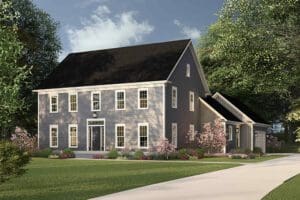 Main image of the Fairmont rendering with gray siding and beige trim.