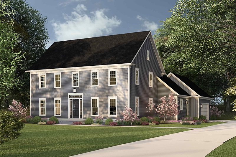 Main image of the Fairmont rendering with gray siding and beige trim.