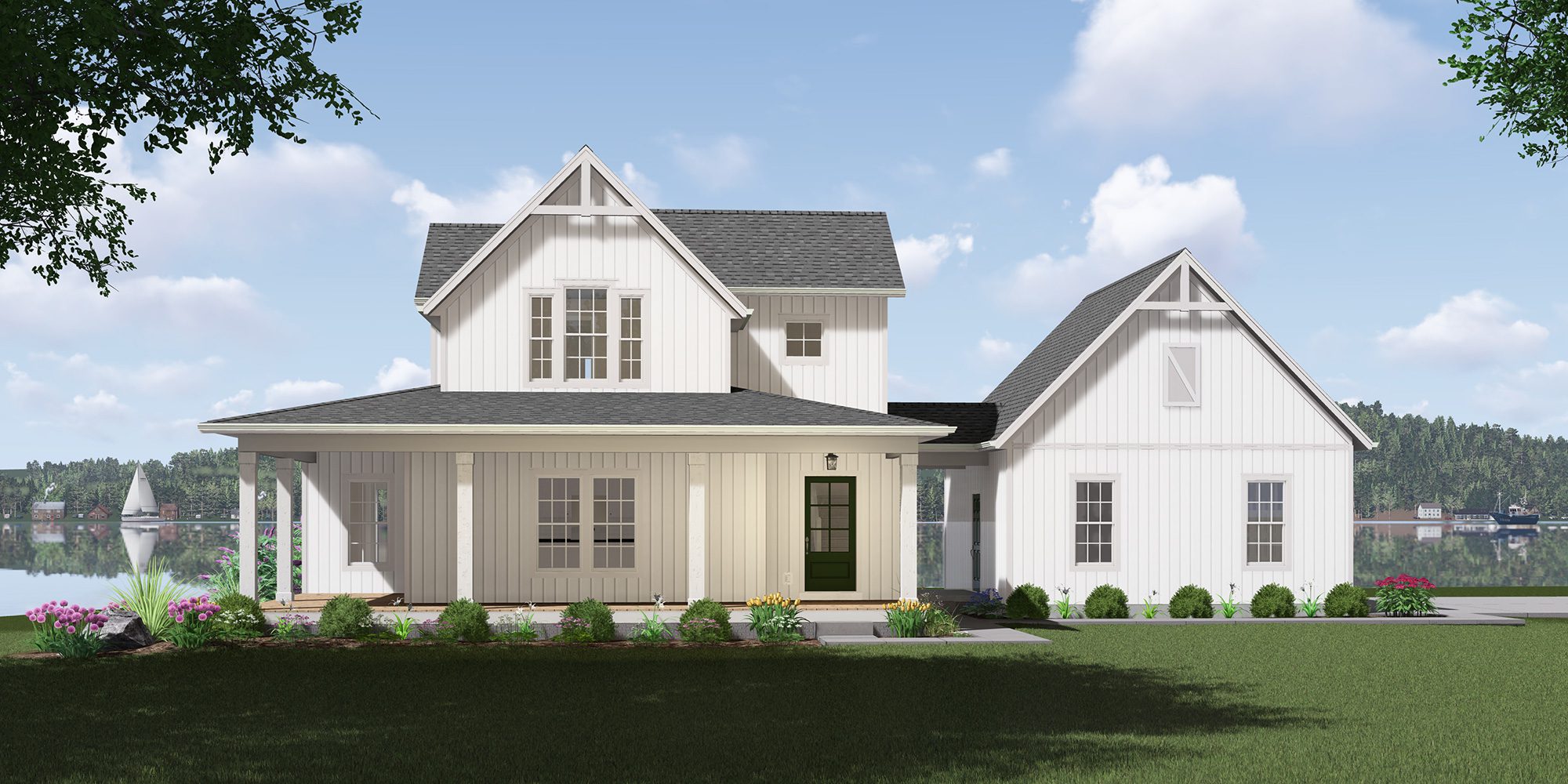 Widescreen image of the Veranda rendering in white siding.