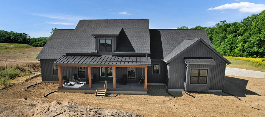 2916 square foot charles pointe with nightfall board and batten siding and tuxedo gray trim.